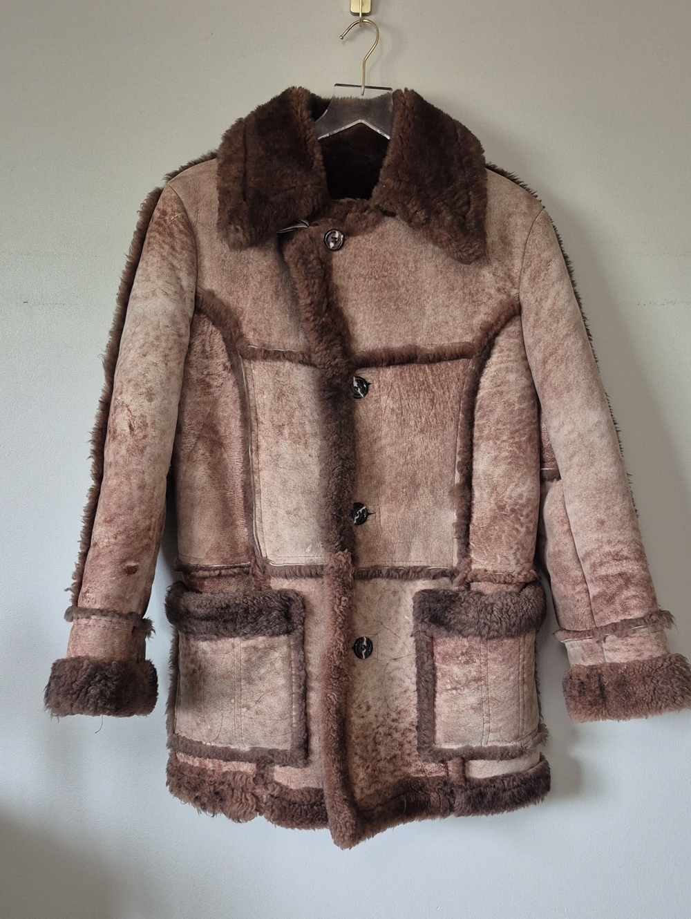 Vintage Mirabel Men's Brown Shearling Afghan Sheepskin Car Coat, Size M Western